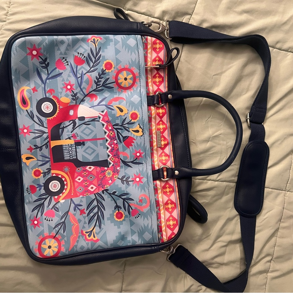 Blue Floral Elephant Print Weekender Tote Bag